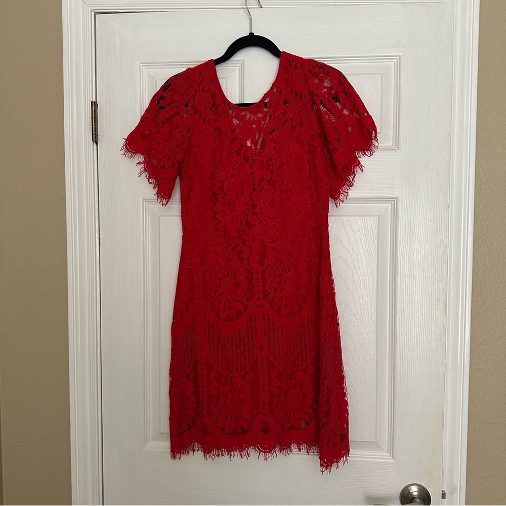 Lulu's Red Lace Mini Dress with Flutter Sleeves